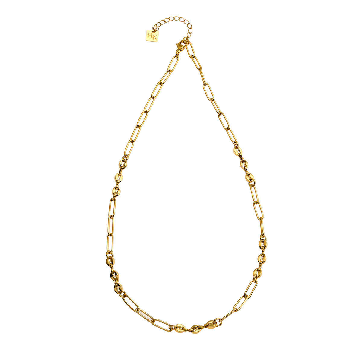 AMMA Gold : Collier chaîne trombone et perles ovales