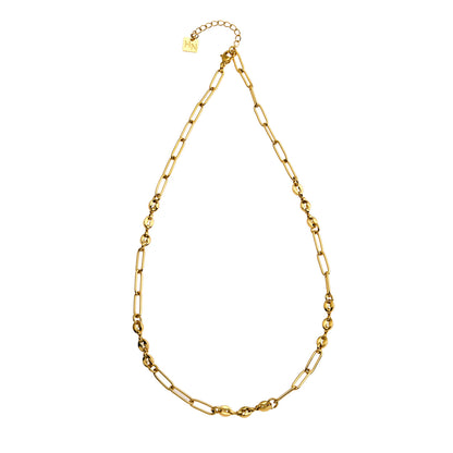 AMMA Gold : Collier chaîne trombone et perles ovales