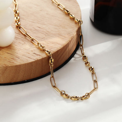 AMMA Gold : Collier chaîne trombone et perles ovales