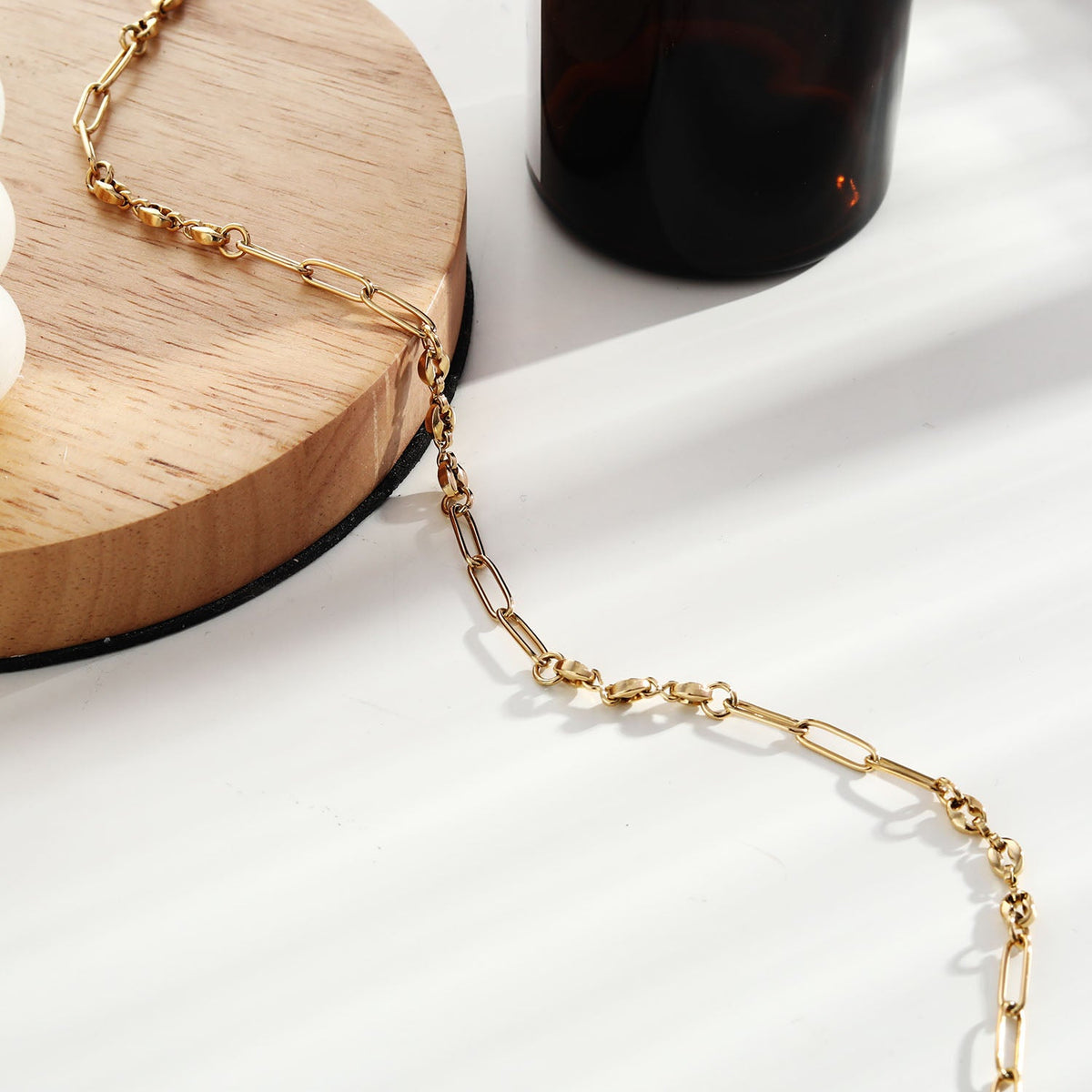 AMMA Gold : Collier chaîne trombone et perles ovales