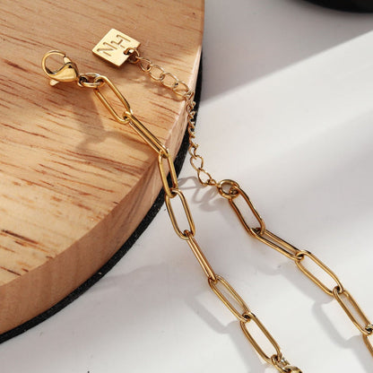 AMMA Gold : Collier chaîne trombone et perles ovales
