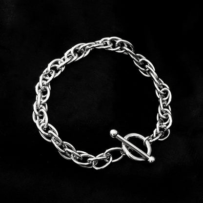 ARDA Or blanc ton argent : Bracelet multimaillons épais et complexe avec fermoir circulaire et en T