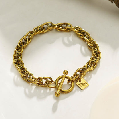 ARDA Gold : Bracelet multi-maillons épais et complexe avec anneau et fermoir en T