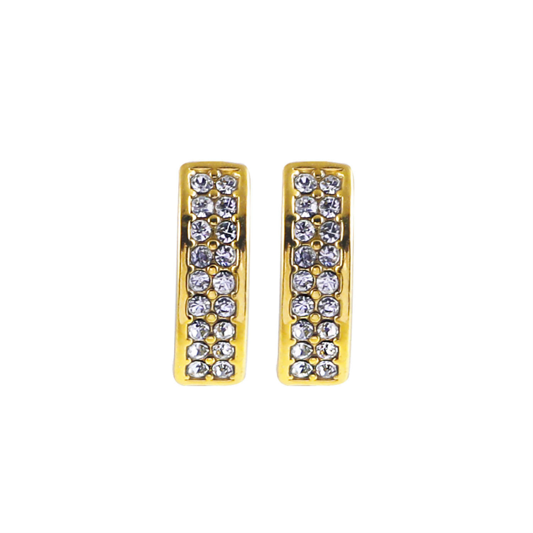 ASTRID : Boucles d'oreilles clous minimalistes en or avec barre incurvée pavée de zircone
