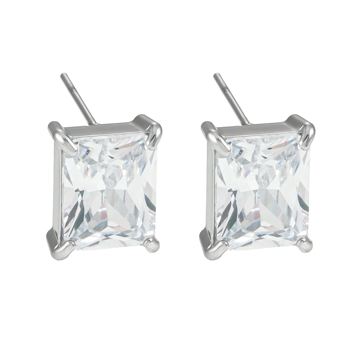 ATTAQUAS Silver : Boucles d'oreilles clous quotidiennes en Zircone Cubique (CZ) coupe Carré vintage