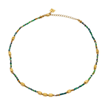 Style AYESHA : Collier chaîne bohème élégant orné de perles en cristal et de perles dorées