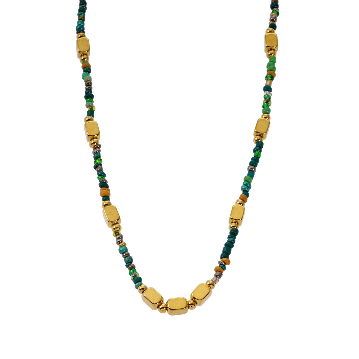 Style AYESHA : Collier chaîne bohème élégant orné de perles en cristal et de perles dorées