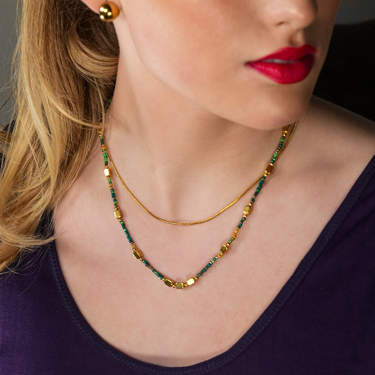 Style AYESHA : Collier chaîne bohème élégant orné de perles en cristal et de perles dorées