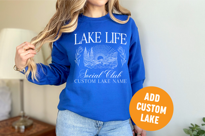 Sweat-shirt ras du cou unisexe Lake Life Social Club | Vêtements pour le lac | Vêtements de camping