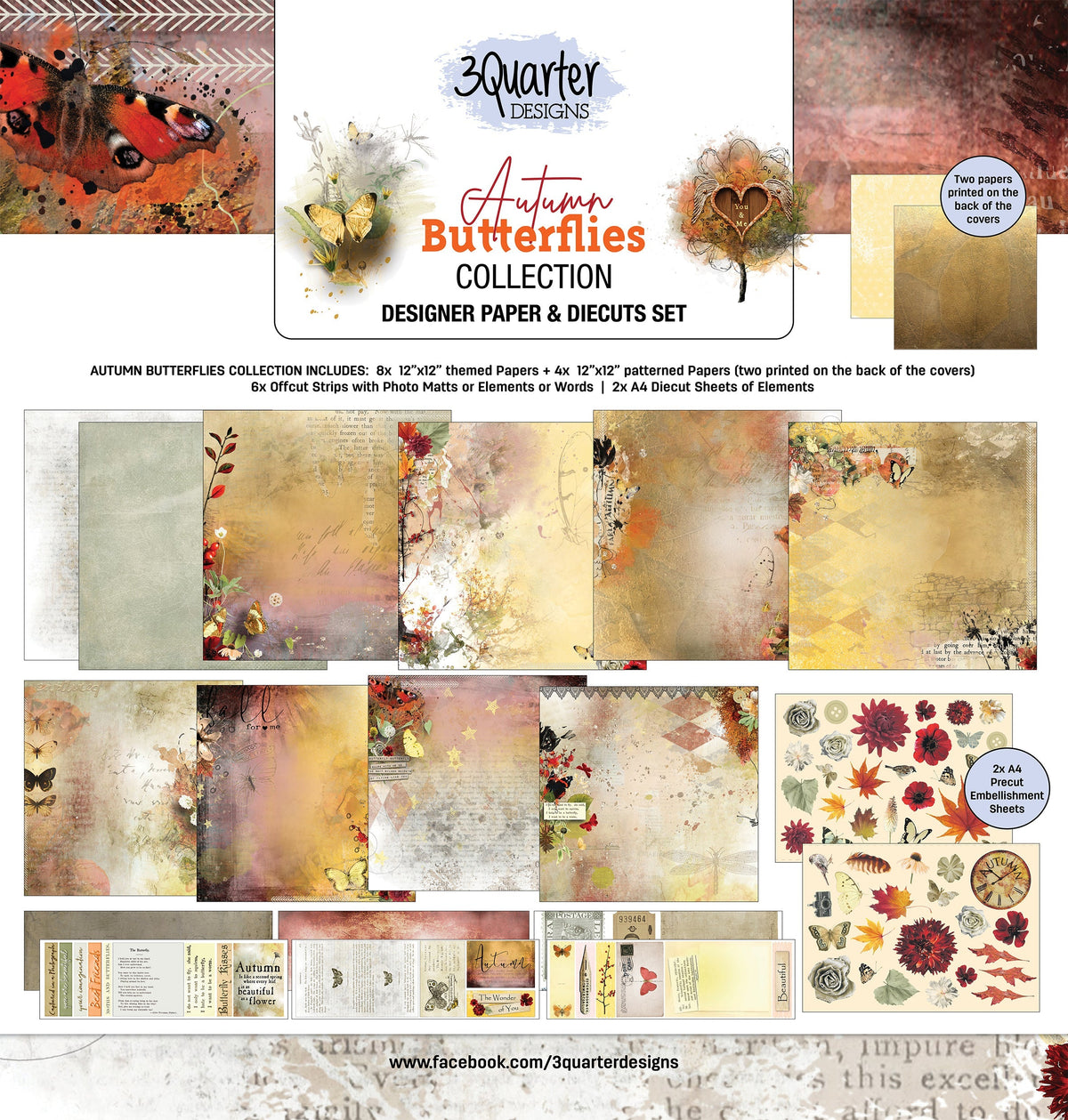 3Quarter Designs - Bloc de papier 30,5 x 30,5 cm - Papillon d'automne