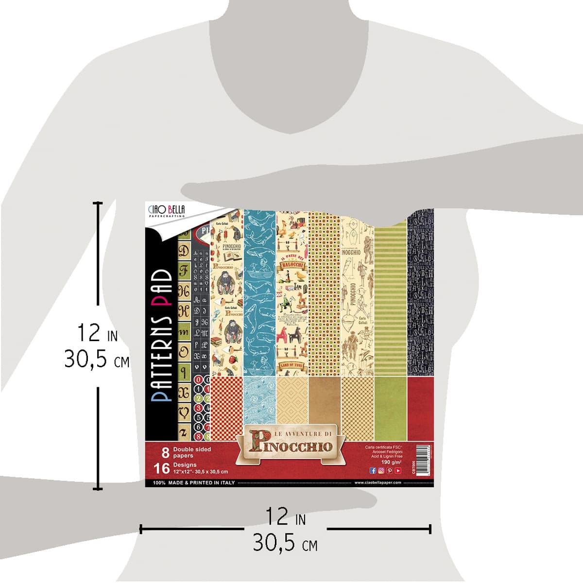 Ciao Bella Avventure Di Pinocchio Bloc de motifs 30,5 x 30,5 cm 8 feuilles/paquet