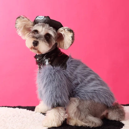 Jupiter Star Dog Jacket | Faux Leather Dog Coat with Fur Trim