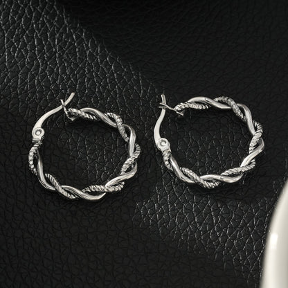 BARBARA Argent (Or Blanc) : Créoles torsadées texturées contrastées