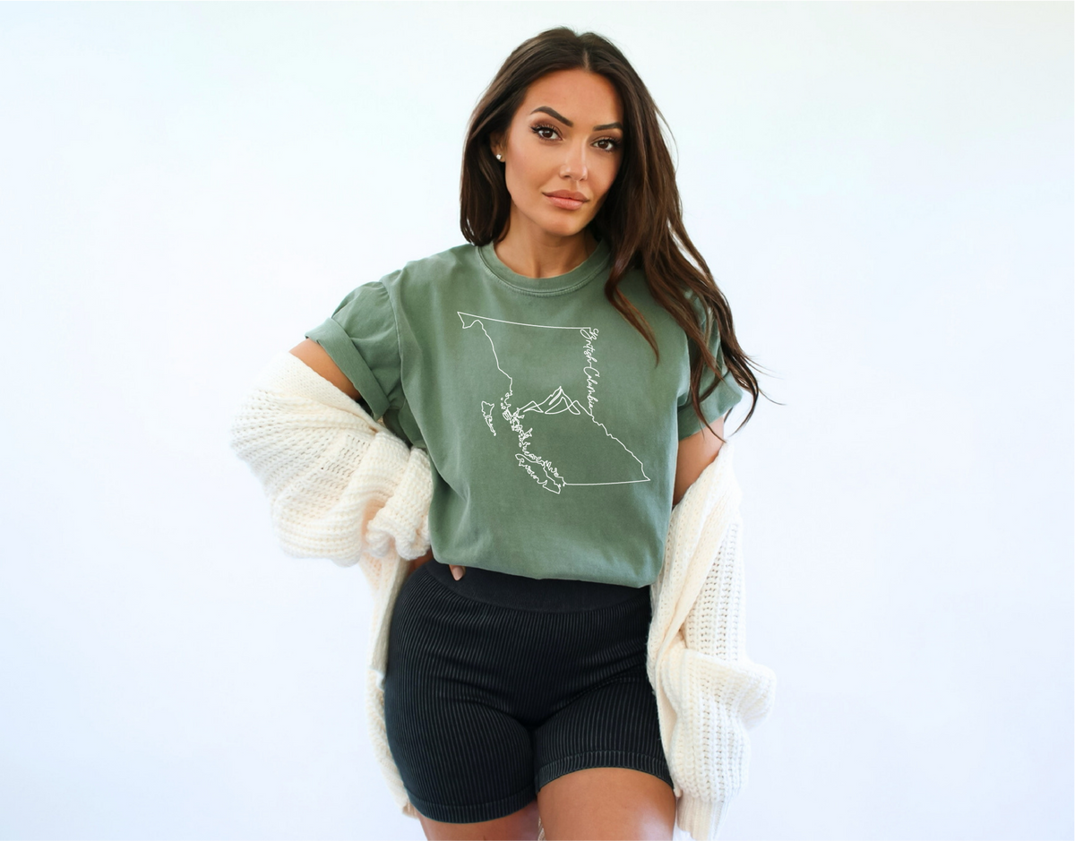 T-shirt unisexe avec contour de la Colombie-Britannique | Vêtements C.-B.