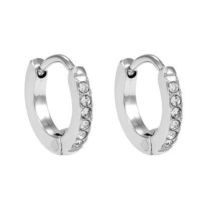 BLIJDE Argent (Or blanc) : Boucles d'oreilles mini créoles pavées de zircones cubiques (CZ) à rang unique