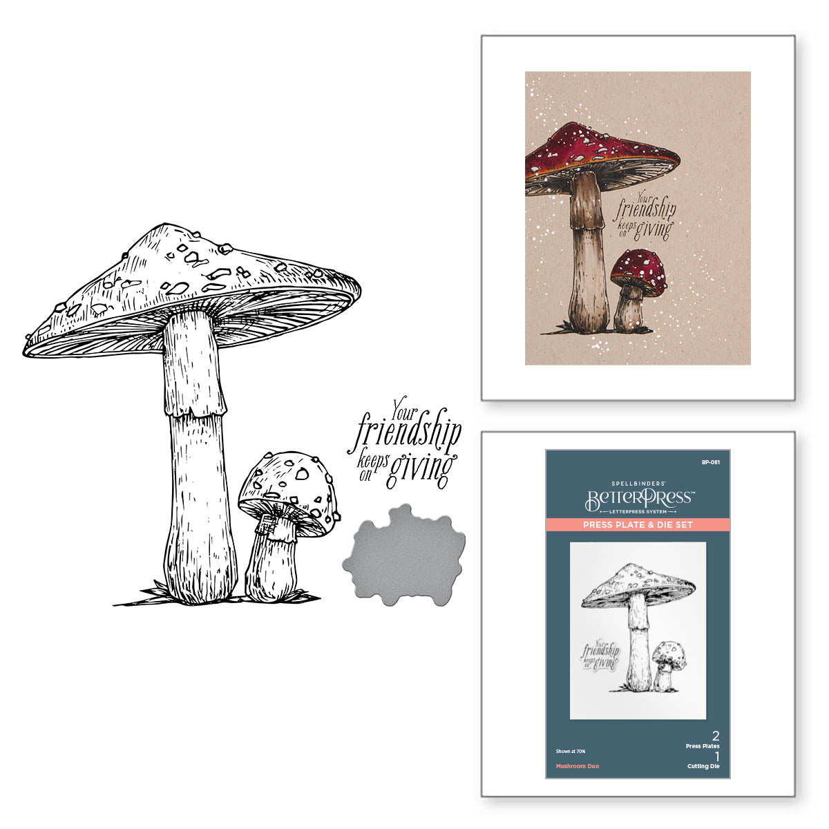 Set de presse et de matrices Duo de champignons de la collection BetterPress Autumn