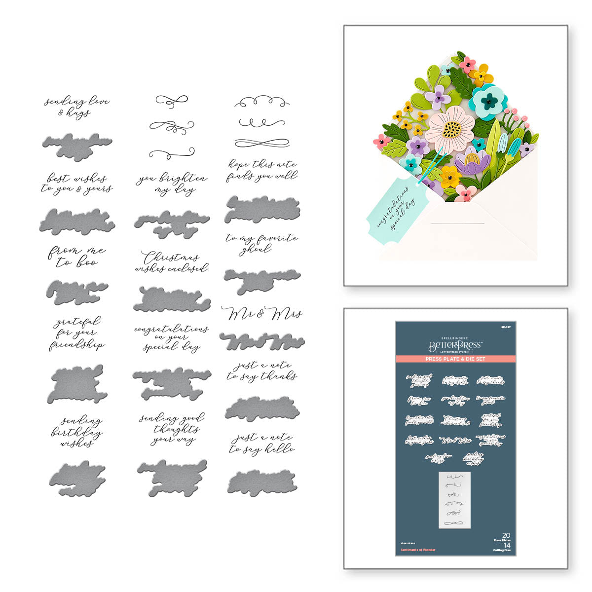 Plaque d'embossage et découpes Sentiments of Wonder de la collection Envelope of Wonder