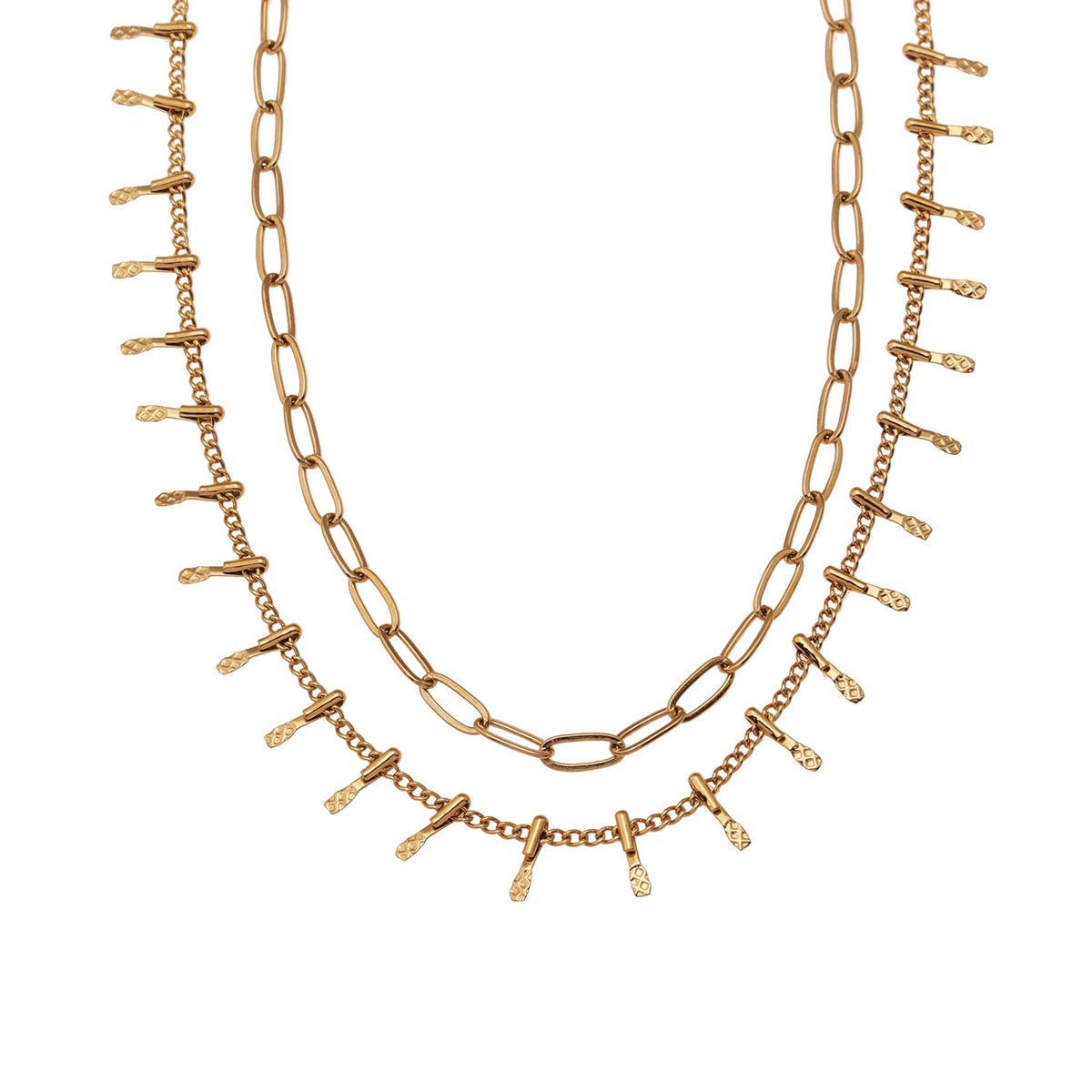 BRONTE:  Layered 2-Chain Necklace with Minimalist PaperClip Chain & Ornate Hook Chain