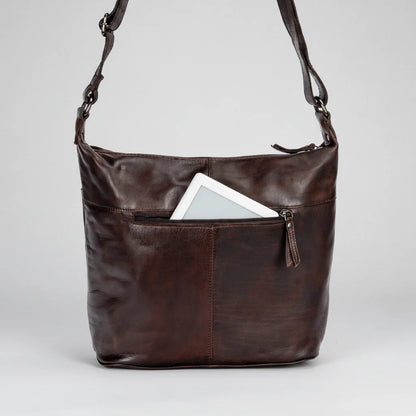 Greenwood Leather Shoulder Bag with 2 Zip Pockets