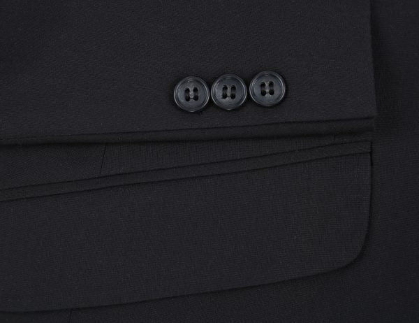 CRÉEZ VOTRE FORFAIT : Costume ajusté extensible noir (le forfait comprend un costume 2 pièces, une chemise, une cravate ou un nœud papillon, une pochette assortie et des chaussures)