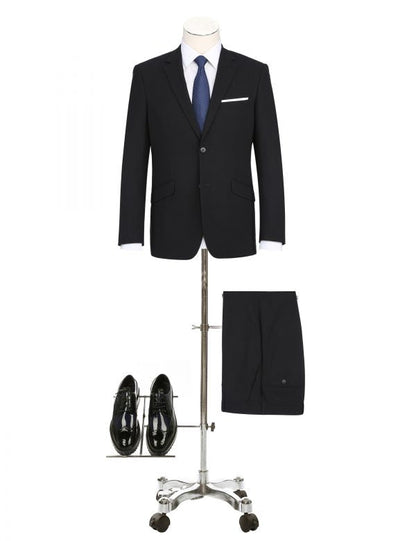 CRÉEZ VOTRE FORFAIT : Costume ajusté extensible noir (le forfait comprend un costume 2 pièces, une chemise, une cravate ou un nœud papillon, une pochette assortie et des chaussures)