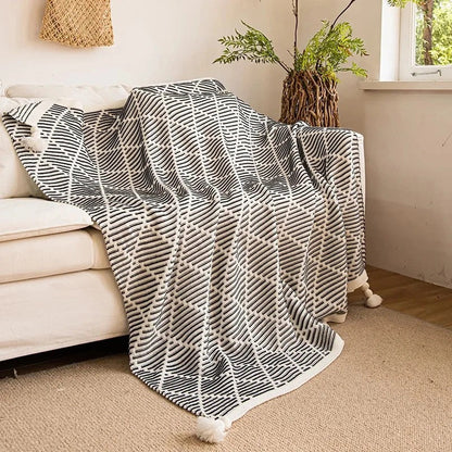 Meadow Cozy Pom Pom Blanket/Throw - Black