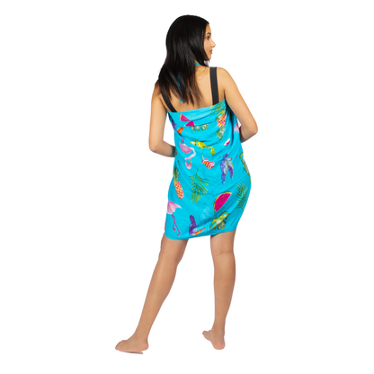 Flamingo & Fruit Print Sarong - Blue