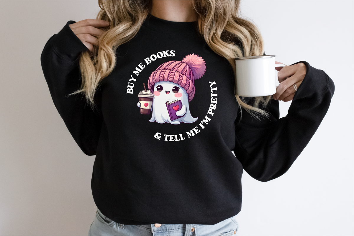 Sweat-shirt ras du cou unisexe « Achète-moi des livres et dis-moi que je suis jolie » | Pour les amoureux des livres