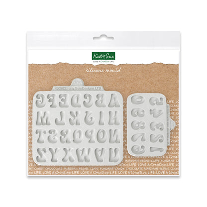Moule en silicone, alphabet et chiffres fantaisie, lot de 2