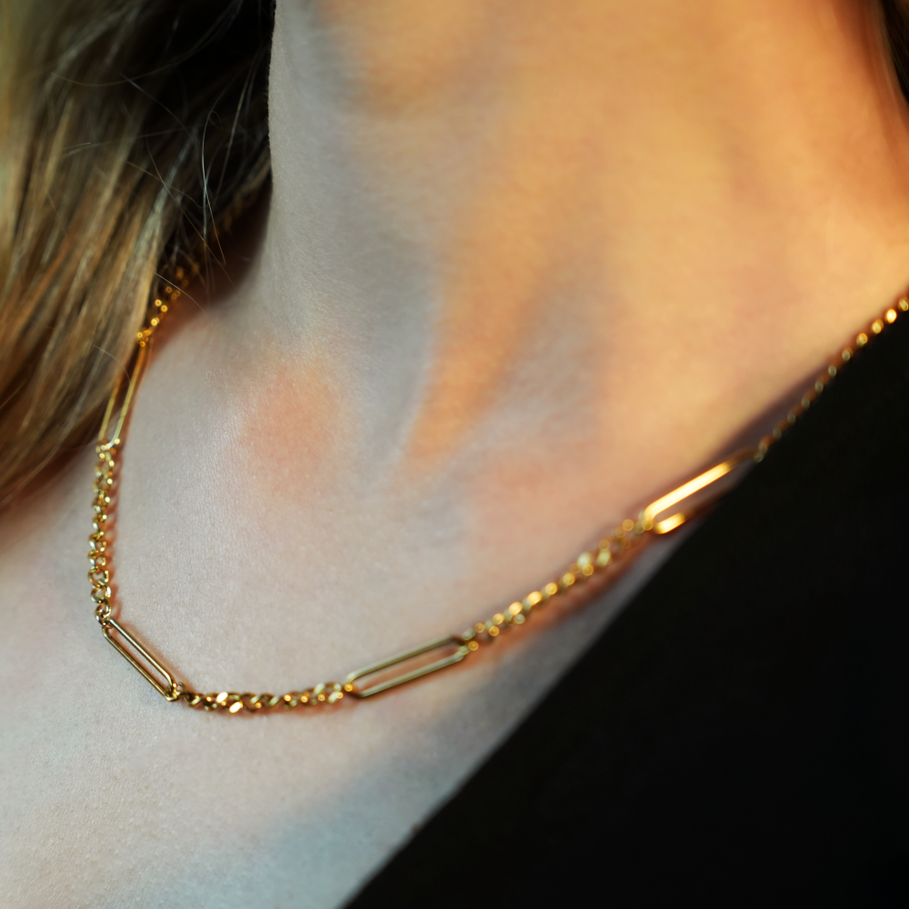 CALYPSO : Collier chaîne trombone et mini Figaro