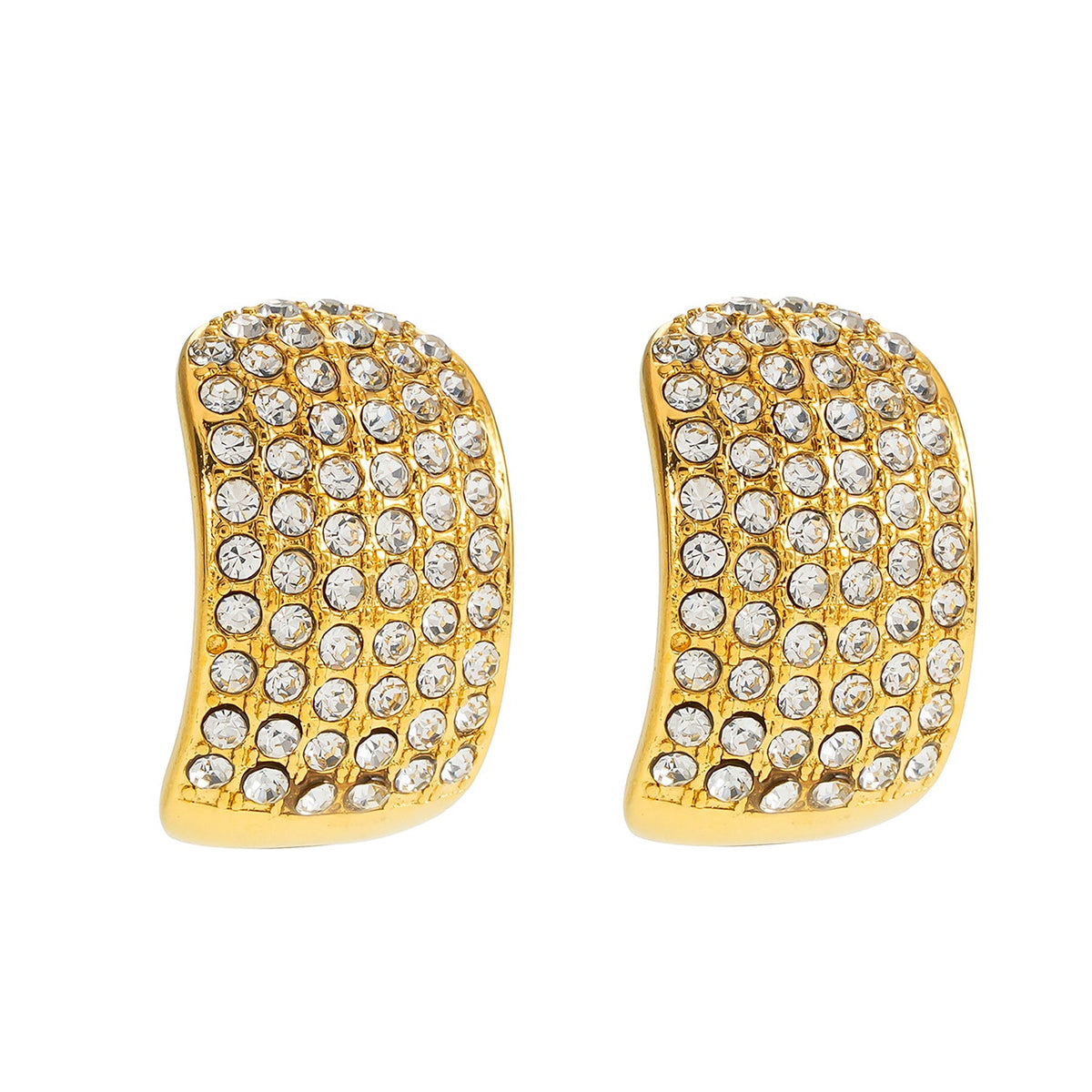 Modèle CARMEL : Boucles d'oreilles clous en pavé de zircone incurvé plaqué or
