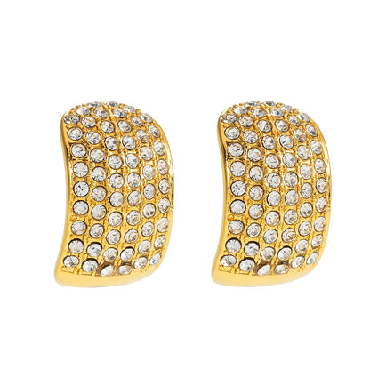 Modèle CARMEL : Boucles d'oreilles clous en pavé de zircone incurvé plaqué or