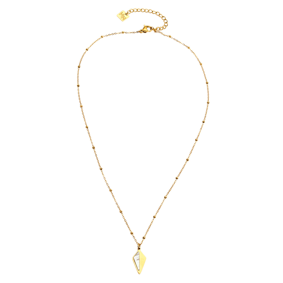 Collier pendentif CATORI minimaliste en métal et coquillage en forme de losange
