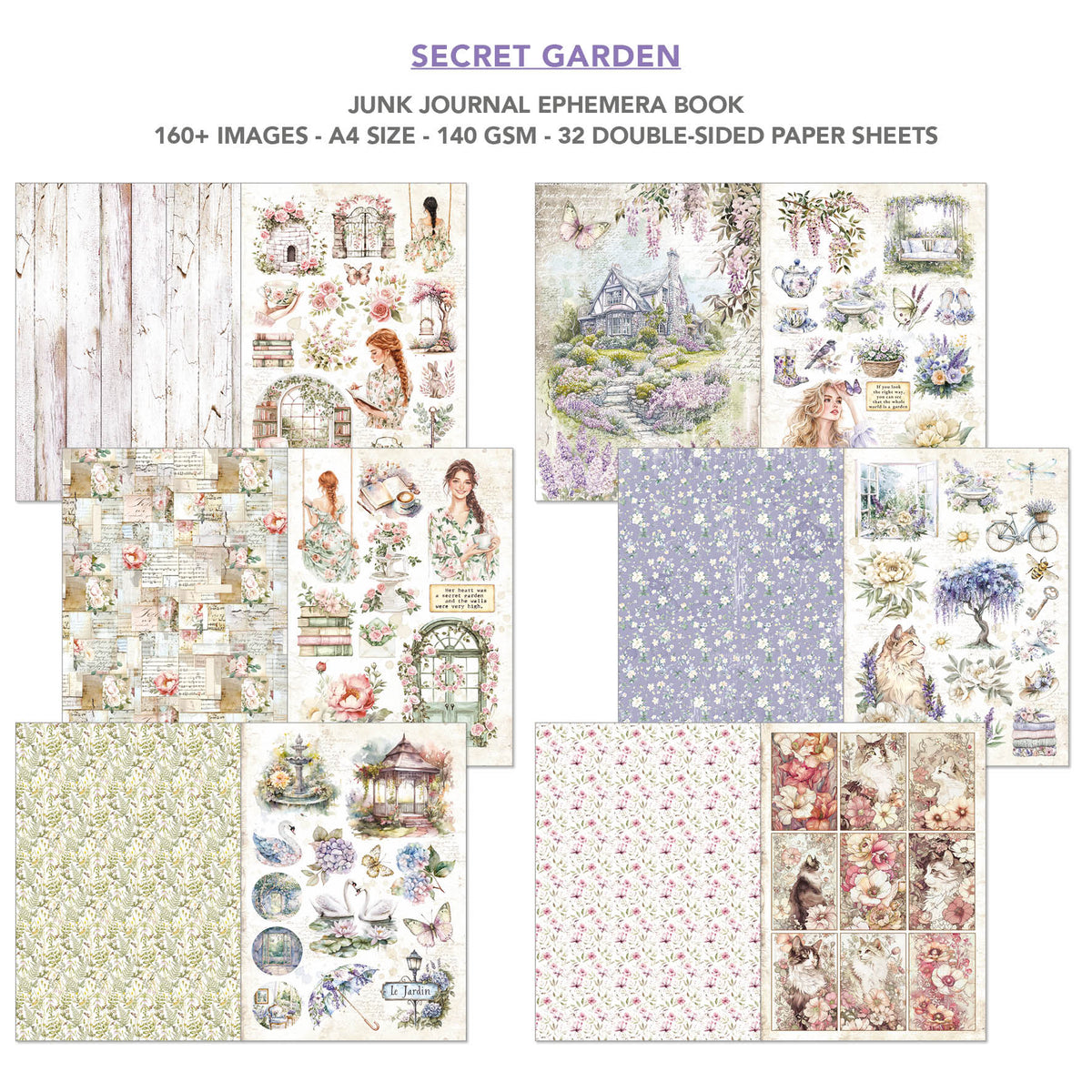 Carnet de voyage et éphéméras Secret Garden A4 32 pièces/paquet