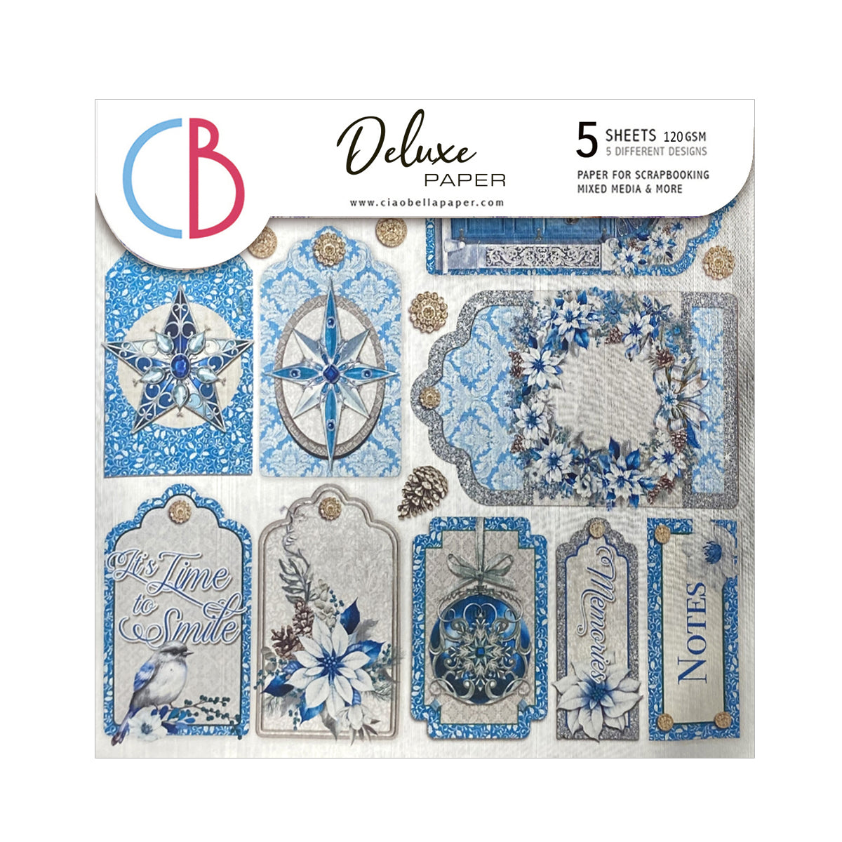 Élégance Deluxe de Papier Bleu Argenté 15x15cm 5/Paquet