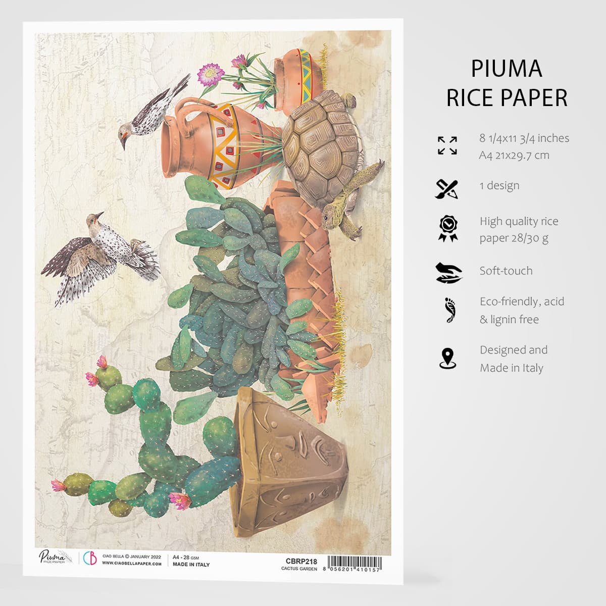Ciao Bella Papier de Riz A4 Cactus Garden