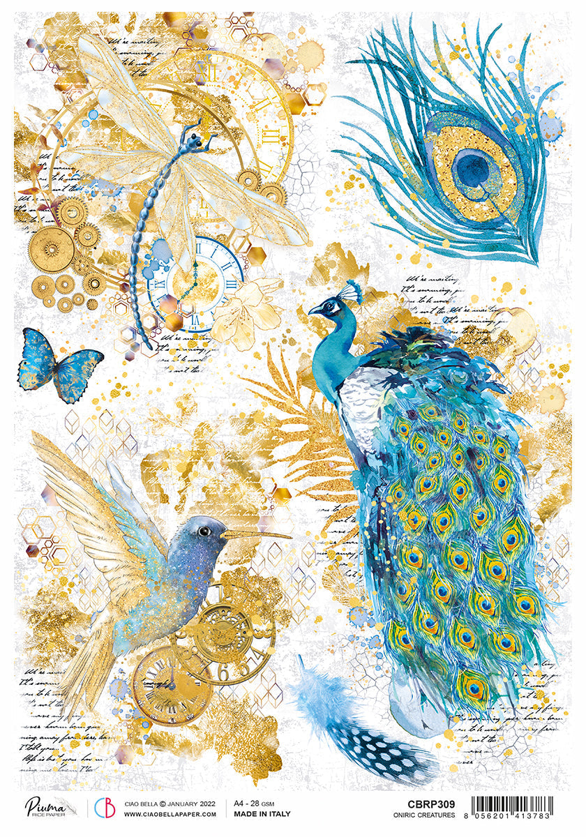 Papier de riz A4 Créatures oniriques Piuma - 5 feuilles