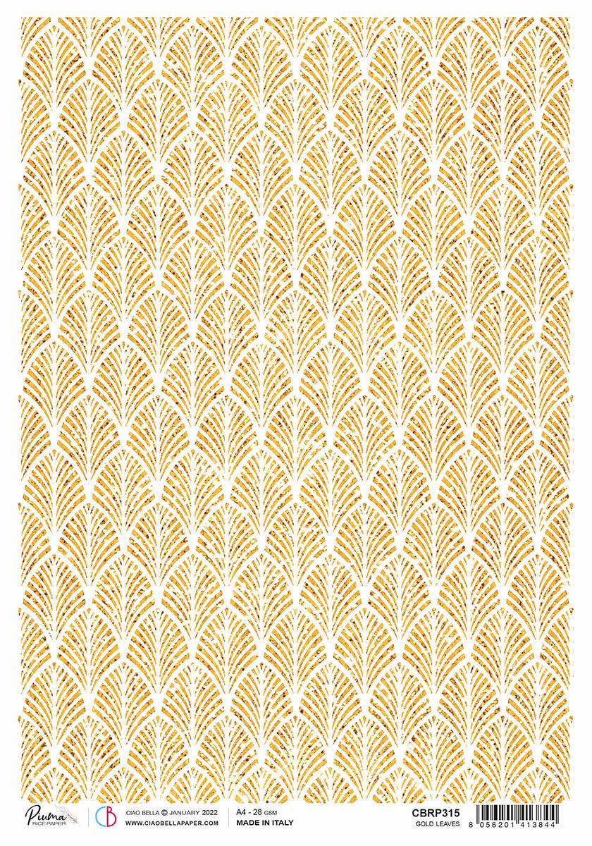 Papier de riz A4 Piuma Feuilles dorées - 5 feuilles