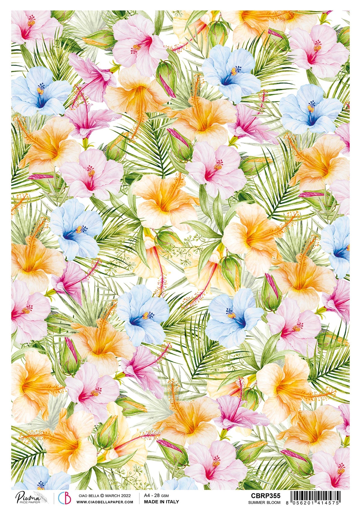 Ciao Bella Papier de Riz A4 Piuma Summer Bloom - 5 Feuilles
