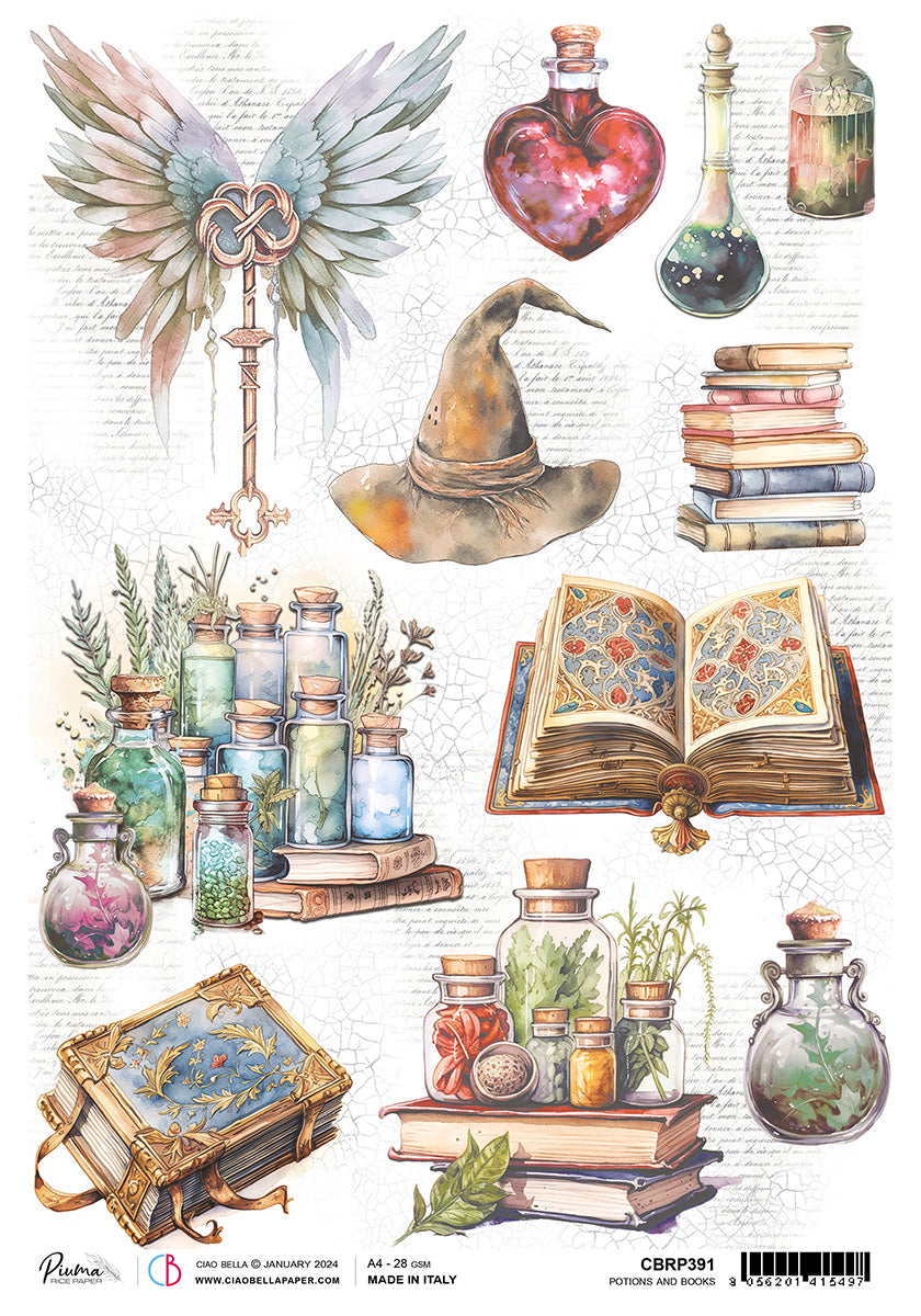 Papier de riz A4 Piuma Potions et Livres - 5 feuilles