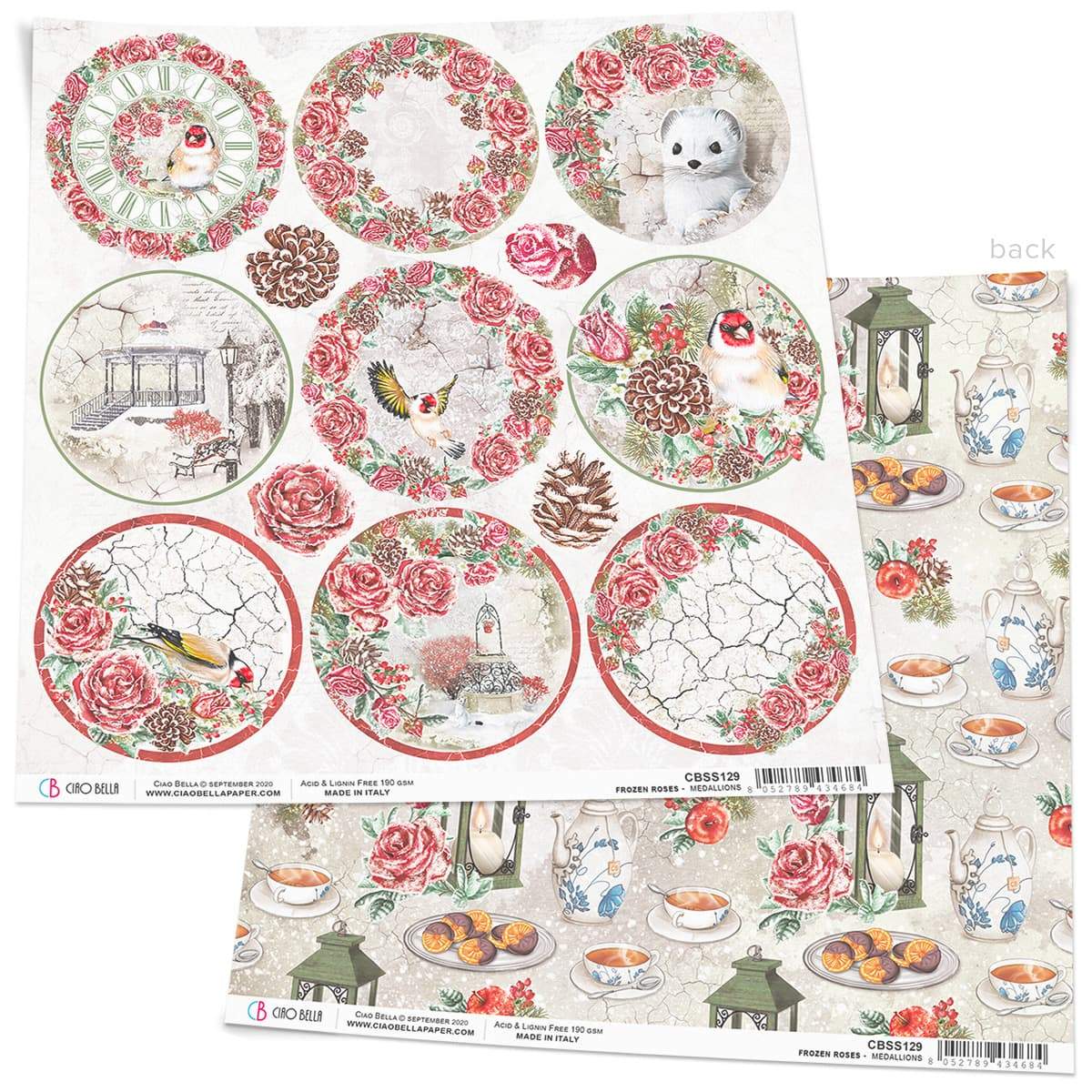 Ciao Bella Frozen Roses Medallions Feuille de papier 30,5 x 30,5 cm 1 feuille
