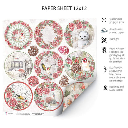 Ciao Bella Frozen Roses Medallions Feuille de papier 30,5 x 30,5 cm 1 feuille