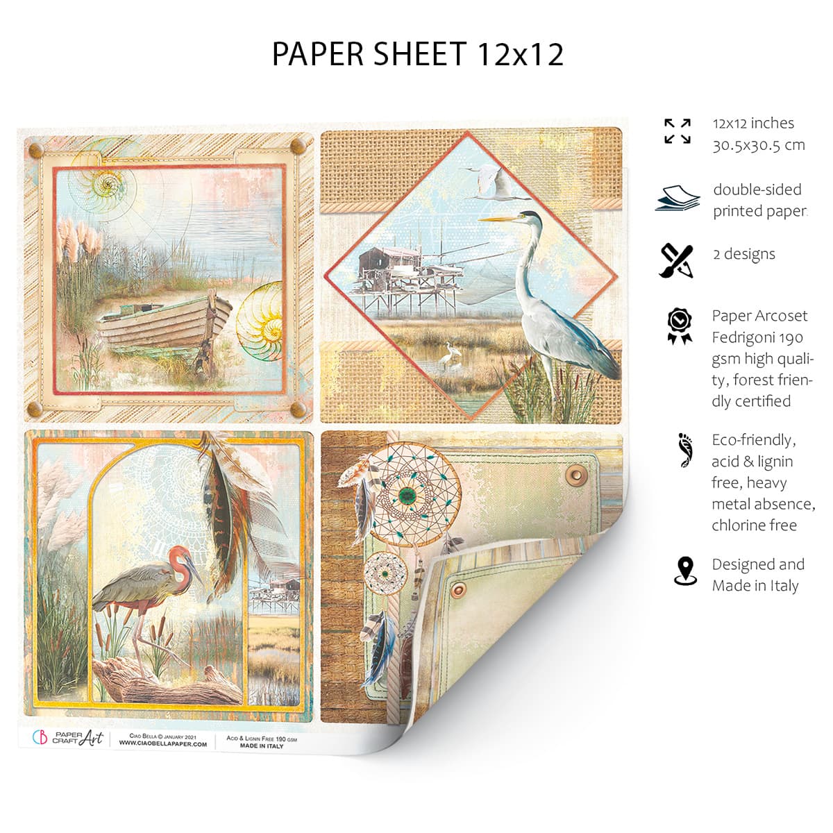 Ciao Bella Delta Cards Feuille de papier 30,5x30,5 cm 1 feuille