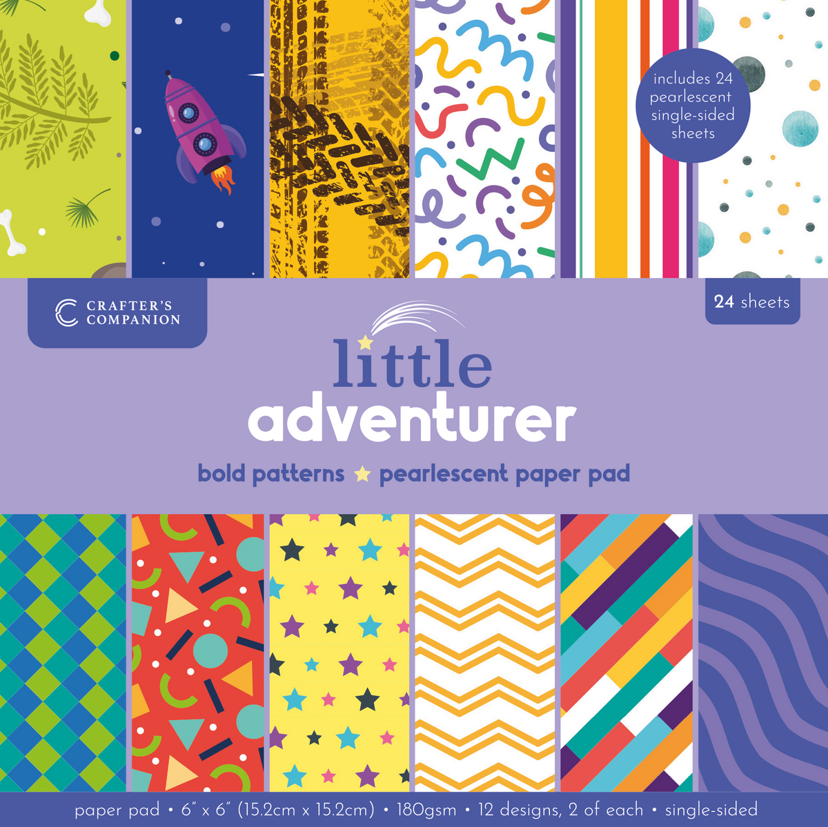 Crafters Companion 6” x 6” Paper Pad - Bold Patterns