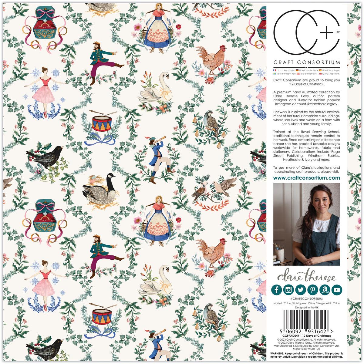 Craft Consortium 12 Days Of Christmas - Bloc de papier 30x30cm