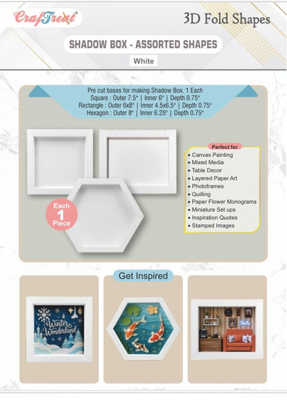 CrafTreat Formes plissées 3D - Boîte d'ombre blanche - Formes assorties 3 pièces