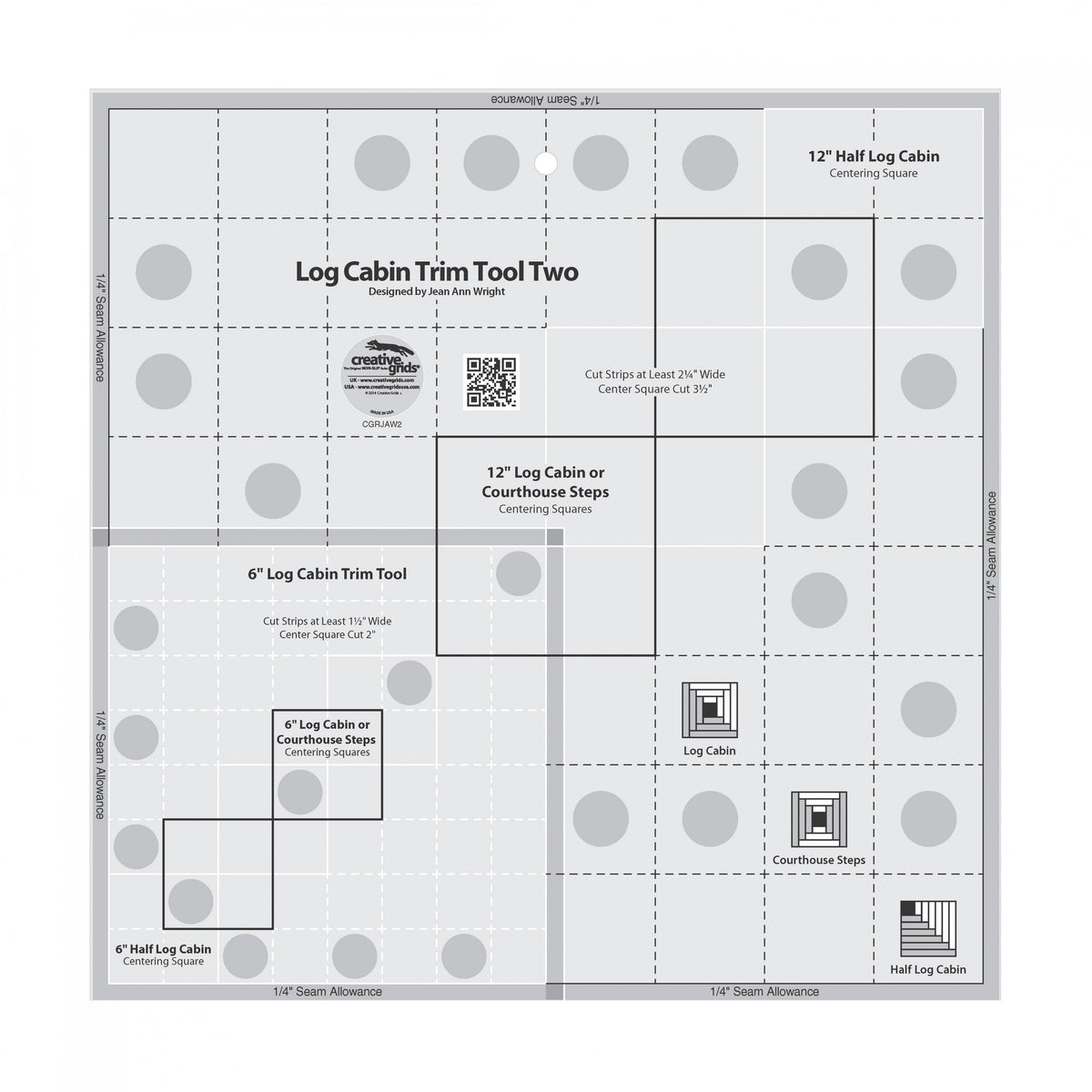 Règle de courtepointe Creative Grids Log Cabin Trim Tool Two 6in & 12in Blocks