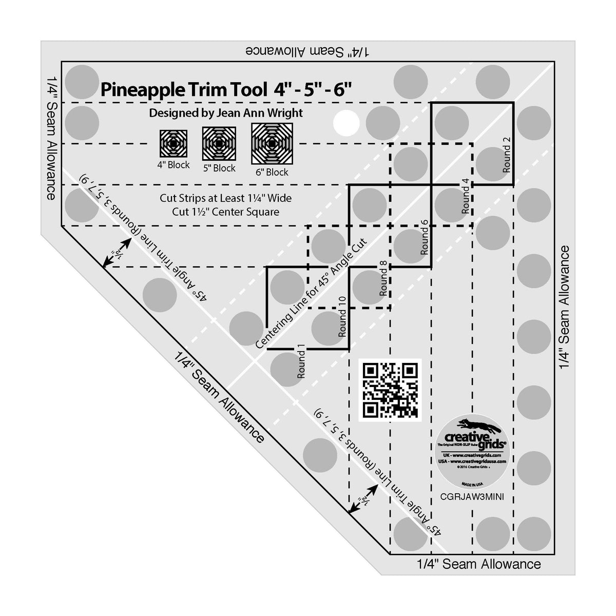 Règle de courtepointe miniature Creative Grids Pineapple Trim Tool