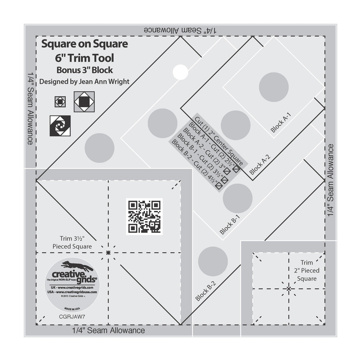 Règle Creative Grids Square on Square Trim Tool - 3" ou 6" finis