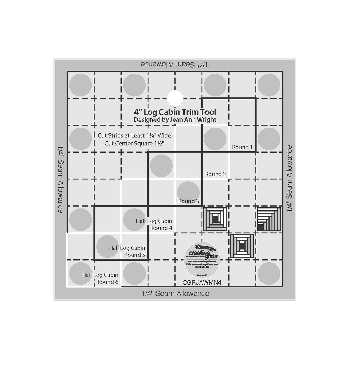 Creative Grids 4" Log Cabin Trim Tool Quilt Ruler